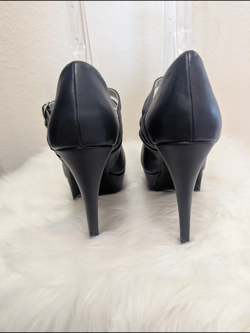 Womens Navy Platform Mary Jane Heels